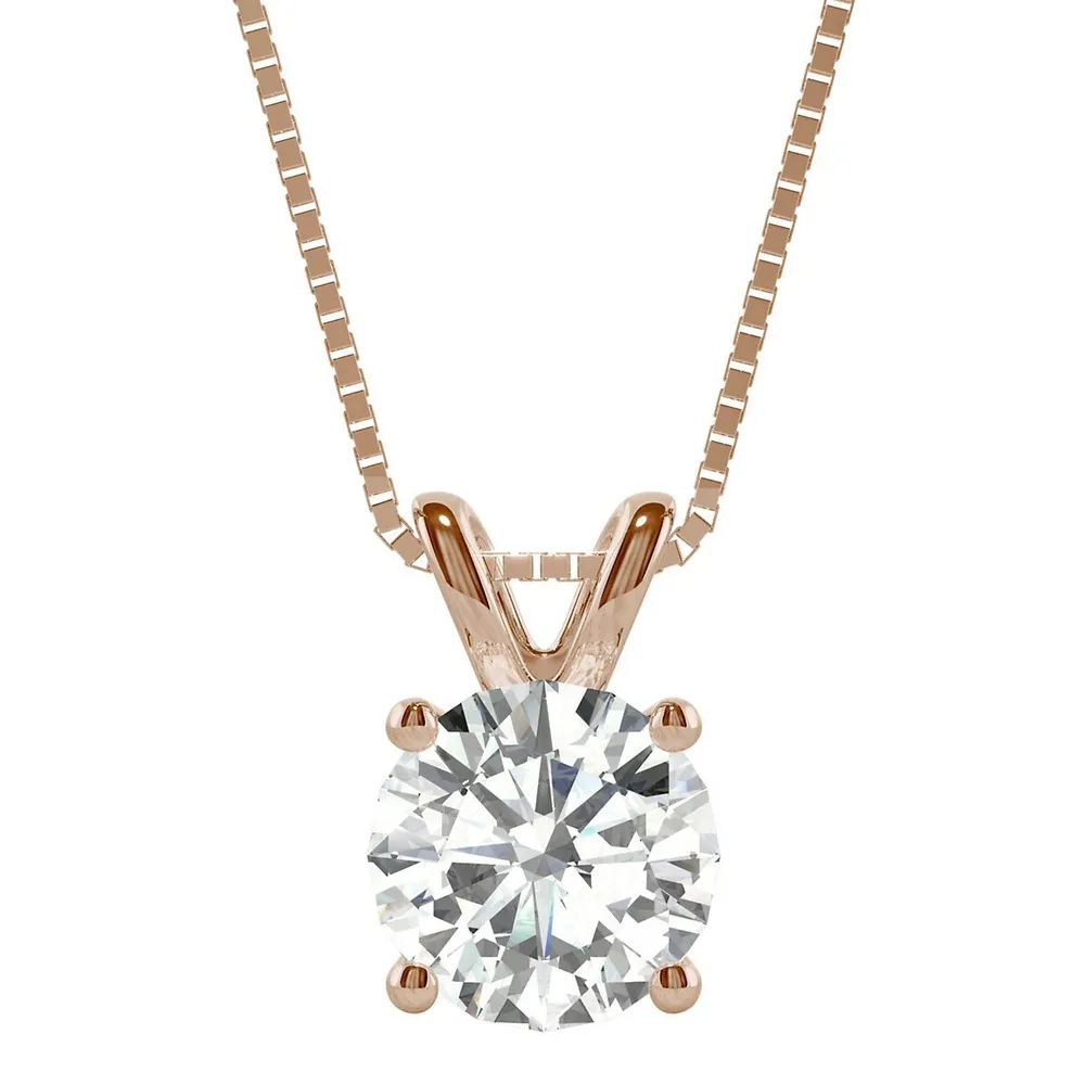 14k Rose Gold & Round-cut 1.9 Ct. T.w. Created Moissanite Solitaire Pendant Necklace