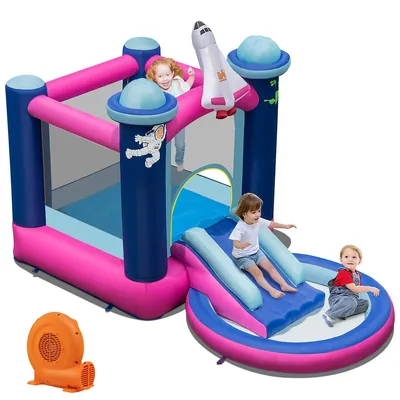 Inflatable Space-themed Bounce House Kids 3-in-1 Bounce Castle W/ 550w Blower