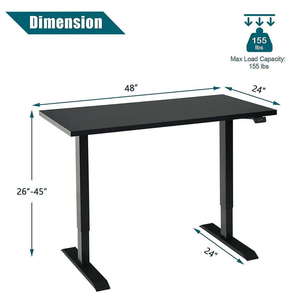 48" Electric Sit To Stand Desk Adjustable Standing Workstation W/control