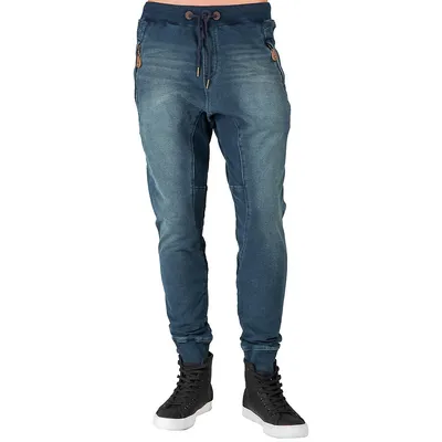 Men's Premium Knit Denim Jogger Jeans Drop Crotch Whisker Zipper Pockets