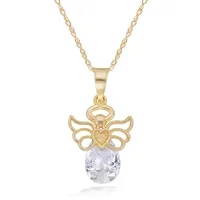 10kt 17" Angel With Cz Necklace And Cz Stud Set