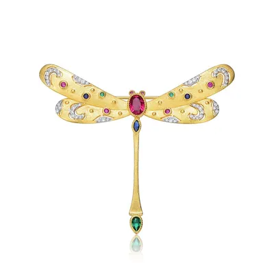 White Gold And 14k Yellow Gold Plated Ruby Genuine Stone Floral Brooch