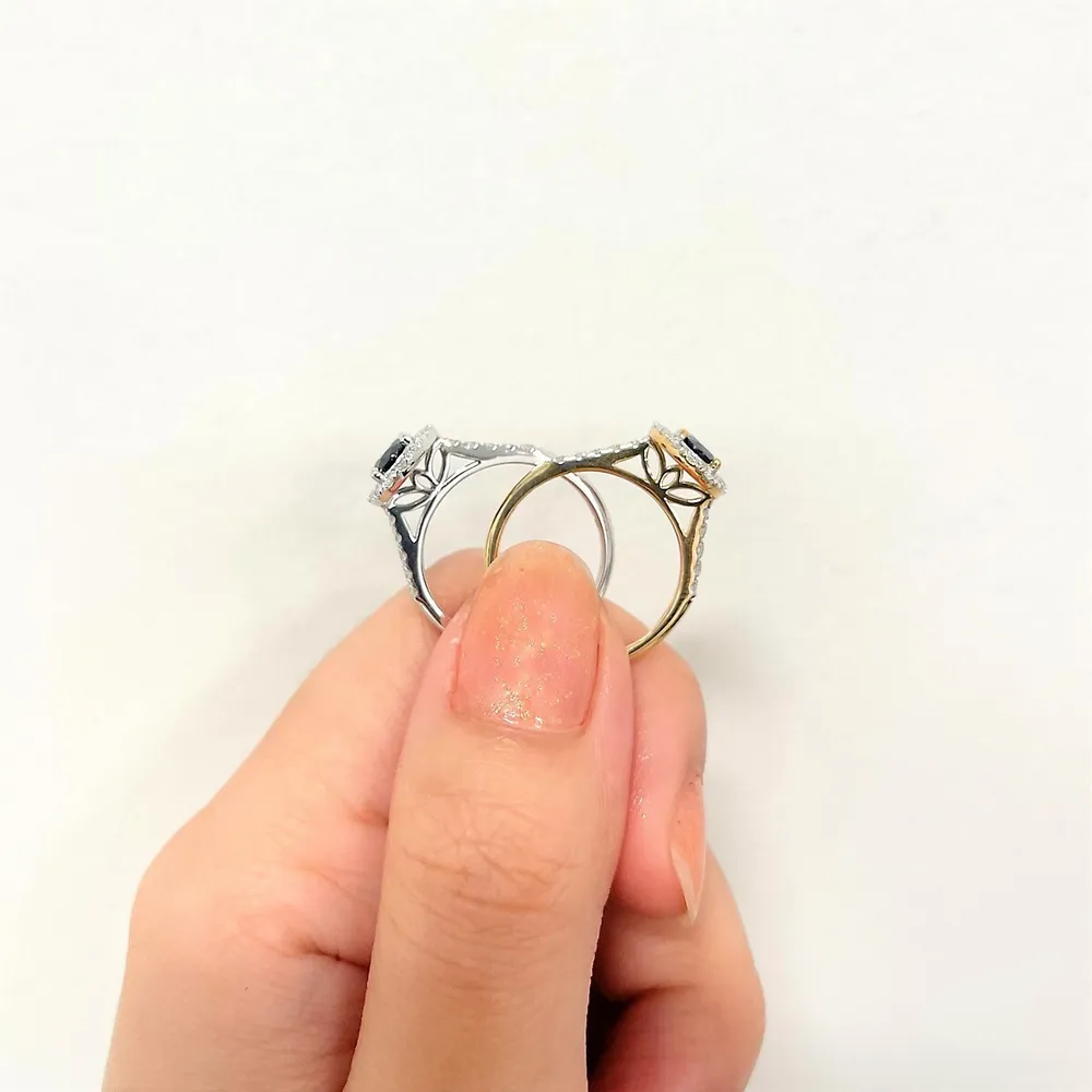 10k 0.80 Ct Sapphire Gemstone & 0.42 Cttw Canadian Diamond Halo Style Ring