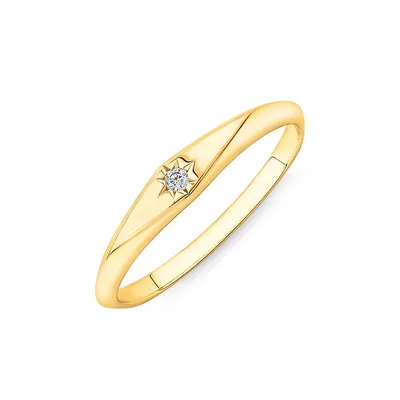 Diamond Star Accent Narrow Signet Ring In 10kt Yellow Gold