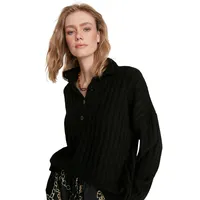 Women Oversize Basic High Neck Knitwear Sweater