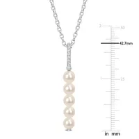 Freshwater Cultured Pearl And 1/5 Ct Tgw White Topaz Drop Pendant With Chain In Sterling Silver
