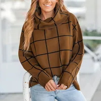 Women's Grid Print Turtleneck Sweater