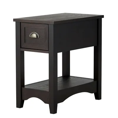 Contemporary Chair Side End Table Compact Table W/ Drawer Nightstand Espresso