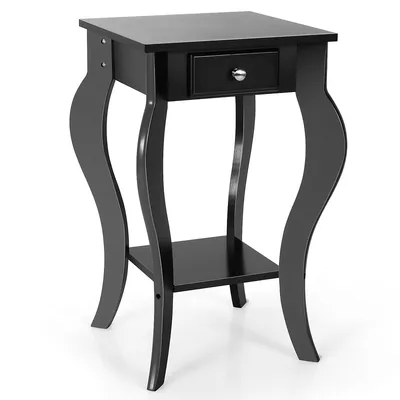 End Side Table With Drawer Bottom Shelf Accent Nightstand Bedroom