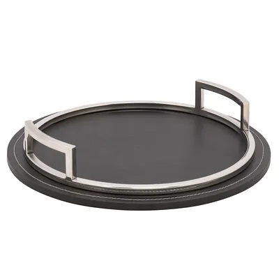 Round Tray With Leather Bottom