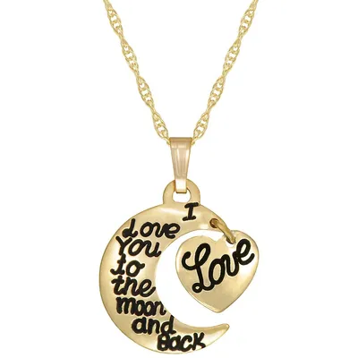 10kt 18" " I Love You To The Moon And Back " + Love Heart Pendant