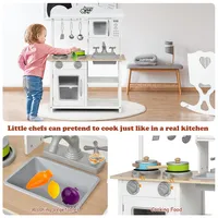 Wooden Pretend Play Kitchen Set For Kids Toddlers W/ Accessories & Sink