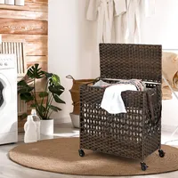 110l Laundry Hamper W/wheels Clothes Basket W/lid And Handle And 2 Liner Bags