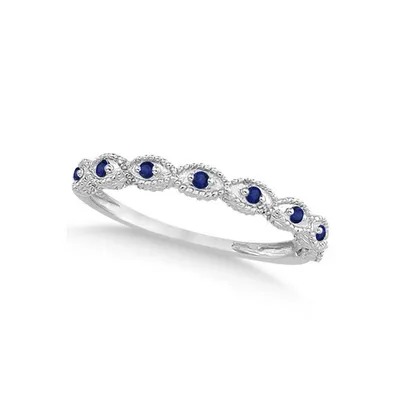 Antique Marquise Shape Blue Sapphire Wedding Ring 14k White Gold (0.18ct)