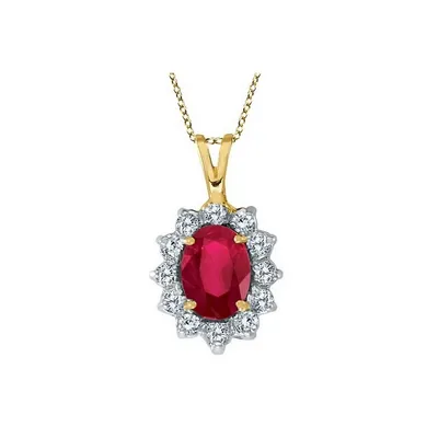 Ruby And Diamond Accented Pendant Necklace 14k Yellow Gold (1.80ctw)