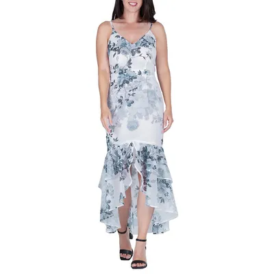 Floral Print High-low Ruffle Hem Maxi Dress