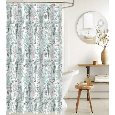 Printed Canvas Shower Curtain With Roller Hooks Seahorse