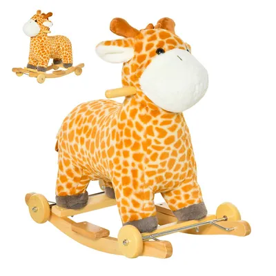 2-in-1 Kids Plush Ride-on Rocking Gliding Horse Giraffe-shaped