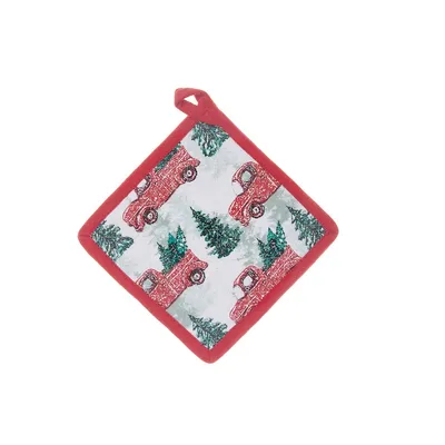 Cotton Pot Holder (red Truck With Tree) - Set Of 6