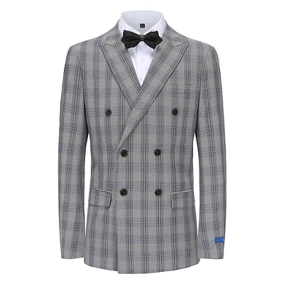Men's 2-piece Performance Stretch Double Breasted Blue Check Suit