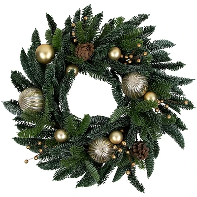 Pine With Gold Ball Ornaments And Pine Cones Artificial Christmas Wreath, 22-inch, Unlit