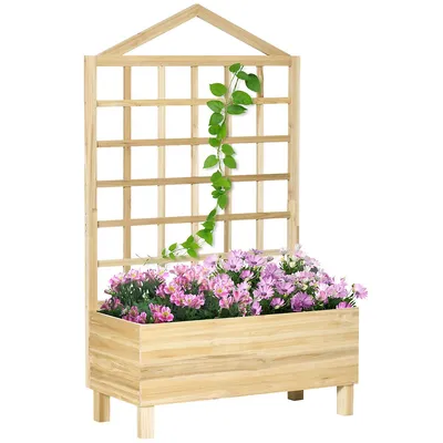 59" Raised Garden Bed Boxes With Trellis For Vine Climbing