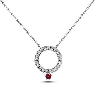 10k White Gold 0.08 Ct Ruby & 0.21 Cttw Canadian Diamonds Necklace