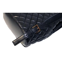 Black Leather Medusa Quilted Flap Backpack