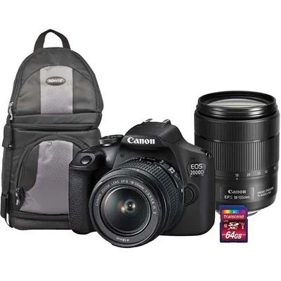 Eos 2000d Dslr 24.1mp Camera With 18-55mm Lens + Ef-s 18-135mm F/3.5-5.6 Is Usm Lens + 64gb Memory Card + Backpack