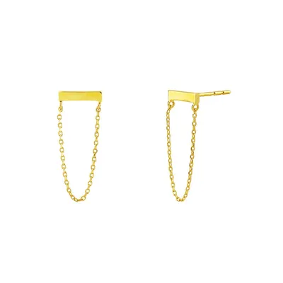 14k Gold Bar Chain Earrings