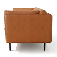 Chloe Sofa Contemporary Top Grain Leather With Wooden Frame, Cognac Colour