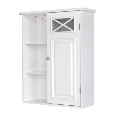 Teamson Home Bathroom Wall Cabinet Wooden Cross Molding 1 Door And Shelves White