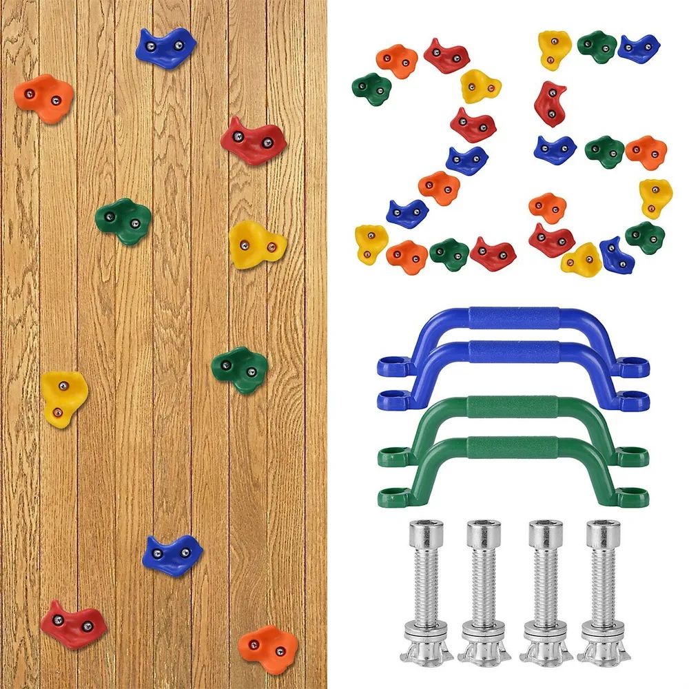 25pcs Rock Climbing Holds For Kids, Indoor Outdoor Wall Climbing Kit With 4 Handles