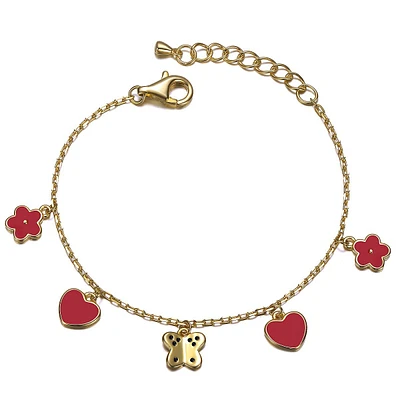 Toddler/kids 14k Gold Plated Red Enamel Heart Charm Bracelet