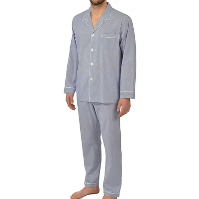 Cotton Long Sleeve Pajama Navy Stripe
