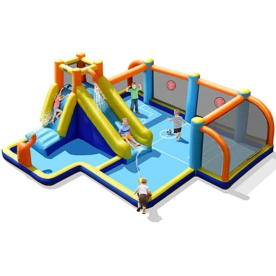Giant Soccer-themed Inflatable Water Slide Bouncer W/ Splash Pool Without Blower