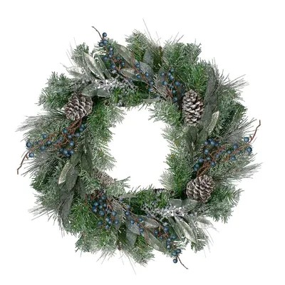 Mixed Pine And Blueberries Artificial Christmas Wreath -24-inch, Unlit