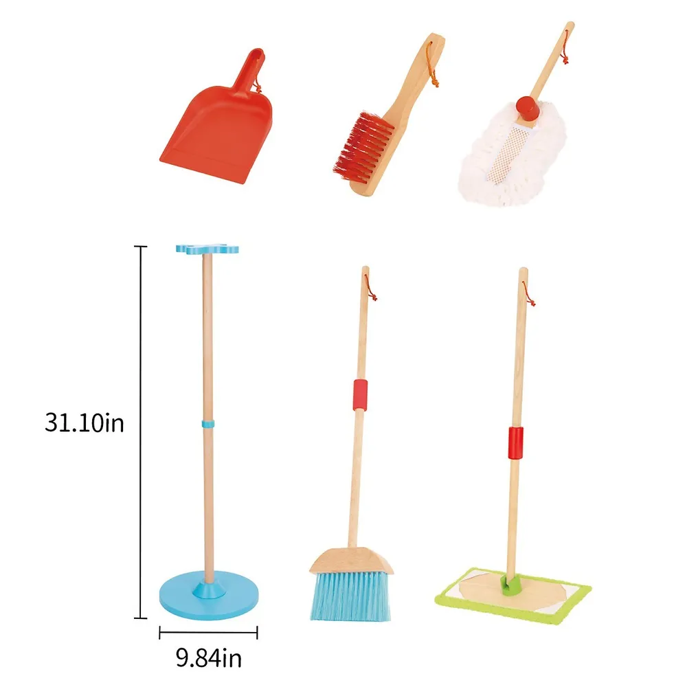 Toy Cleaning Play Set - 6pcs - Includes Broom, Mop, Duster, Dust Pan, Brush And Stand, Ages 3+