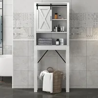 Over The Toilet Bathroom Storage Cabinet With Sliding Barn Door & Adjustable Shelf