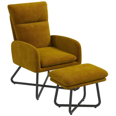 Modern Accent Chair With Ottoman Metal Legs Yellow