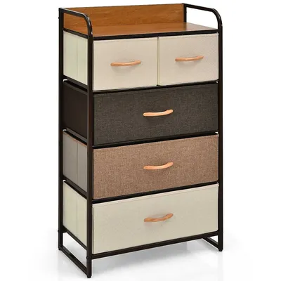 drawer Dresser Storage -tier Organizer Tower Steel Frame Wooden Top