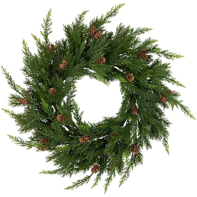 Cypress And Pine Cone Artificial Christmas Wreath, 24-inch - Unlit