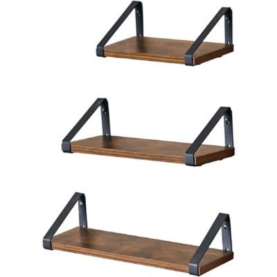 Set Of 3 Industrial Floating Wall Shelves