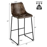 Set Of 2 Bar Stool Faux Suede Upholstered Kitchen Dining Chair W/metal Legs