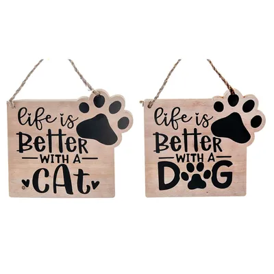 Mdf Wall Hanger Life Is Better With A Dog/cat - Set Of 2