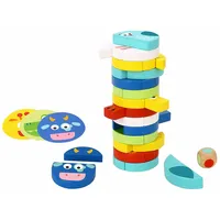 Wooden Tumble Tower Game - 61pcs - Stacking Blocks, Animal Cards And Die. Ages 3+
