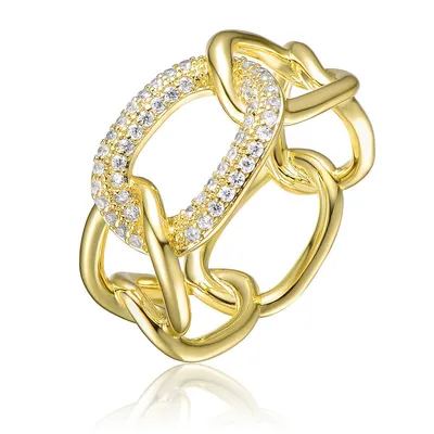 14k Yellow Gold Plated Round Cubic Zirconia Geometrical Ring