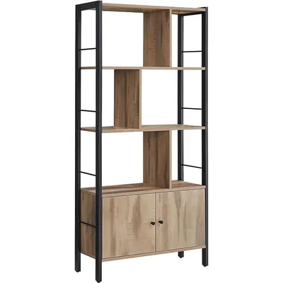 Bookshelf With Doors, Steel Structure And Industrial Rustic Style
