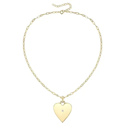 14k Yellow Gold Plated With Clear Cubic Zirconia Heart Pendant Necklace