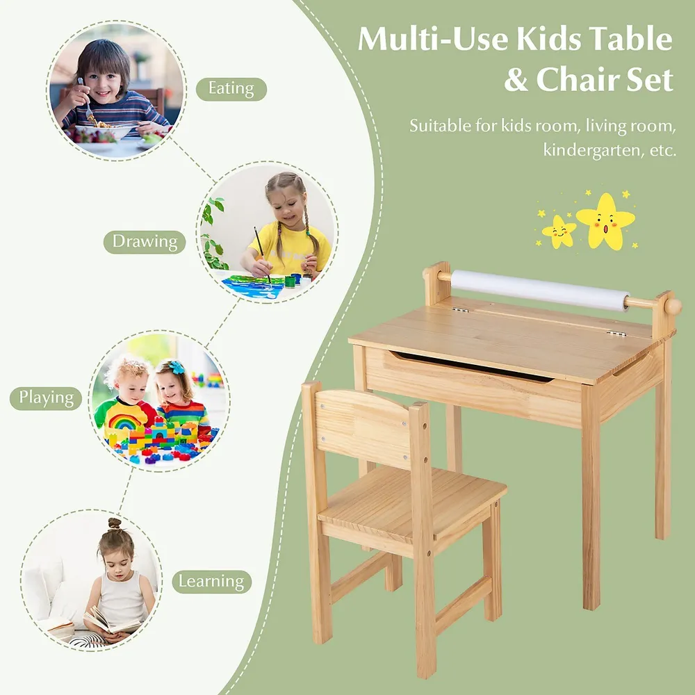 Qaba 3 In 1 Kids Wooden Art Easel with Paper Roll Double-Sided